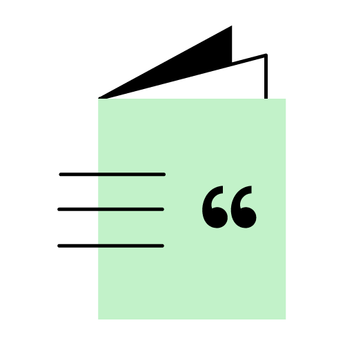 Icon of a folded leaflet with text and quote mark