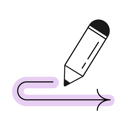 A pencil with a looping arrow, symbolising content development and narrative direction.