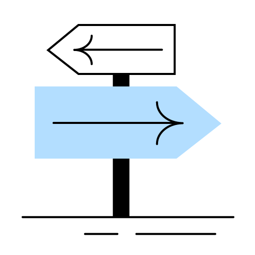 Two signposts pointing in different directions, symbolising misalignment in message and visuals.