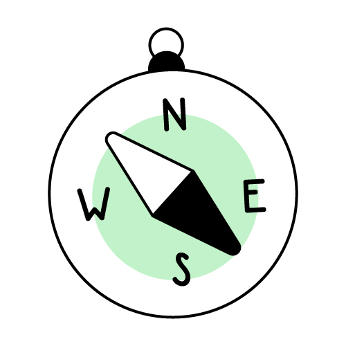 Compass icon with a tilted needle, representing sharper focus and better direction in communication.
