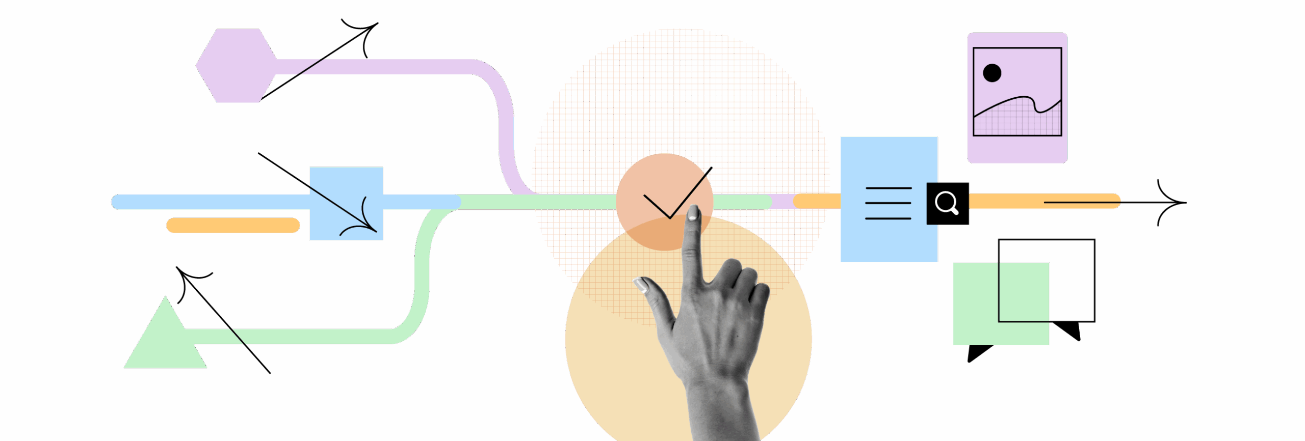 Visual metaphor showing a central decision point and multiple content flows leading to audience-ready messages, used to illustrate dotinfographics’ policy storytelling workshops.