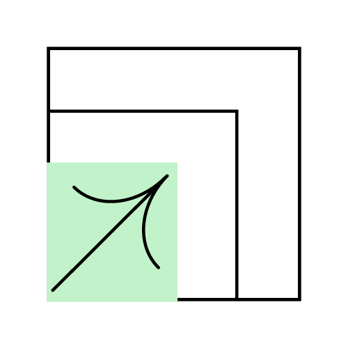 Icon of layered squares and a directional arrow, representing structured communication planning