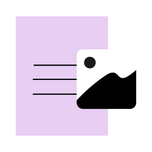 Icon of a content layout with text and image blocks, representing visual and content support