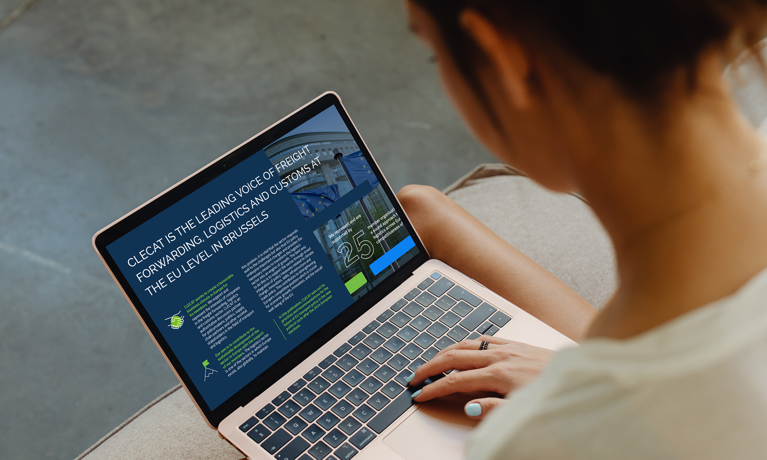 Digital publication on strategic priorities for freight forwarders by CLECAT, shown on a laptop mockup.
